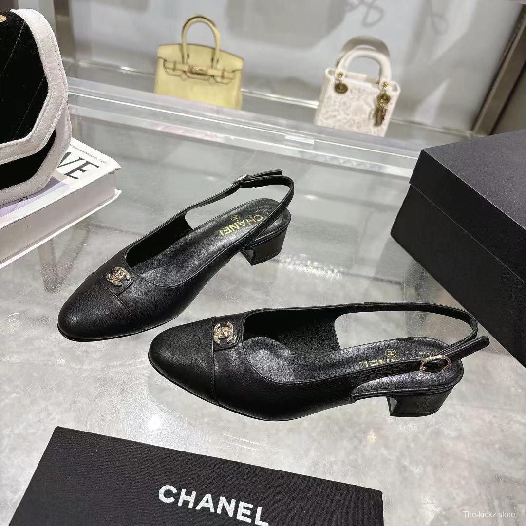 2025 Women Chanel Black Leather Slingback Pumps LY00300