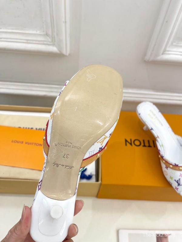 2025 Slippers Louis Vuitton White Multicolor Leather Slippers