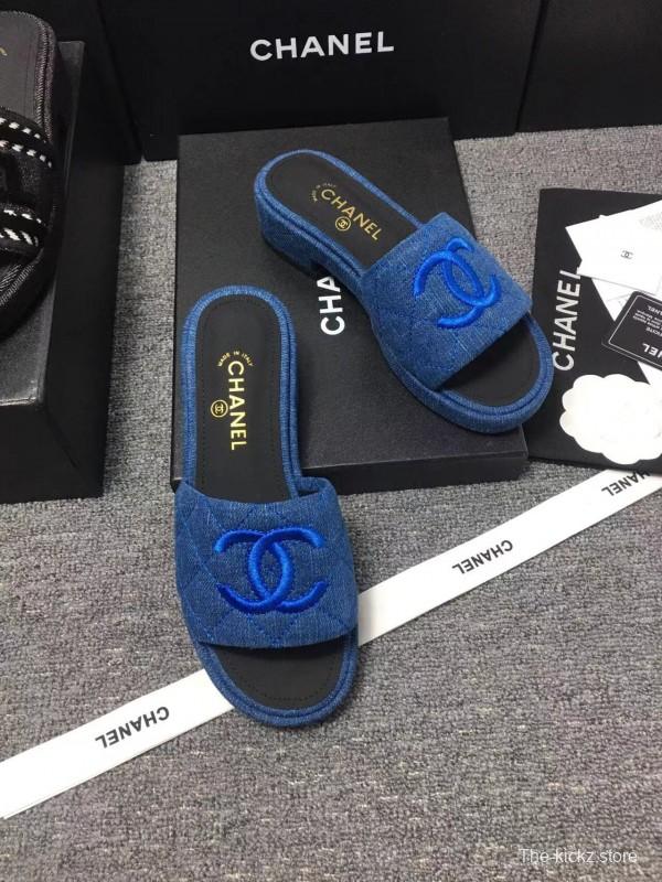 2025 Women Chanel Blue Fabric Slippers LY00000