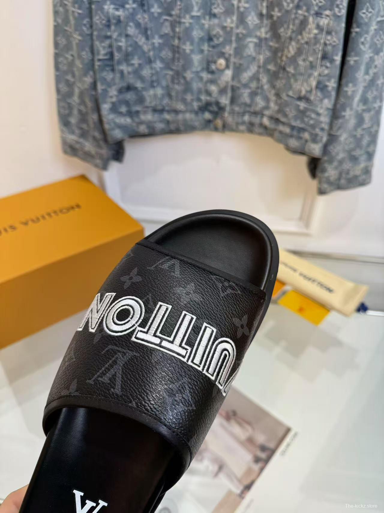 2025 Slippers Louis Vuitton Black Leather Slippers LY