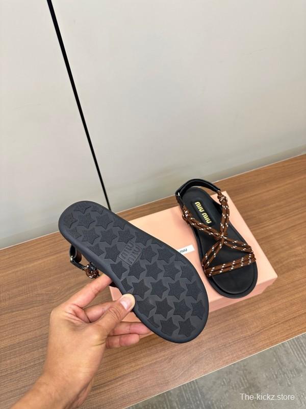 2025 Women Miu Miu Brown Leather Sandals