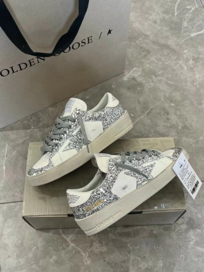 2024 Unisex GGDB White Silver Leather Glitter Low-Top Sneakers MJ00260