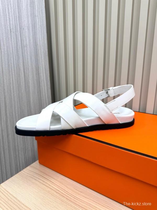 2025 Slippers Hermès White Leather Sandals LY00270