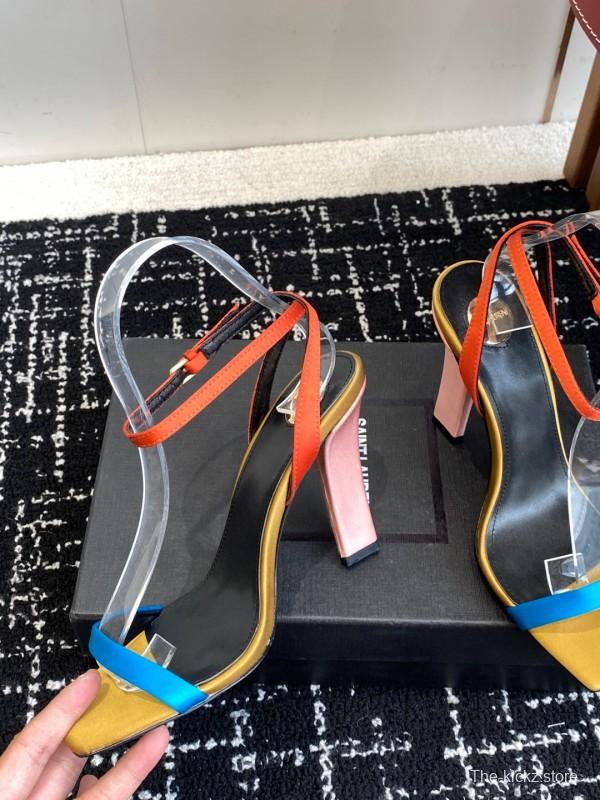 2025 Women Yves Saint Laurent Orange Black Blue Leather High Heel Sandals
