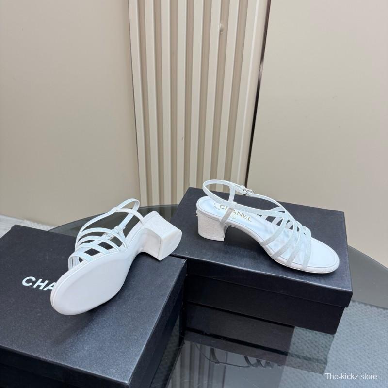2025 Women Chanel White Suede Sandal KFY00290