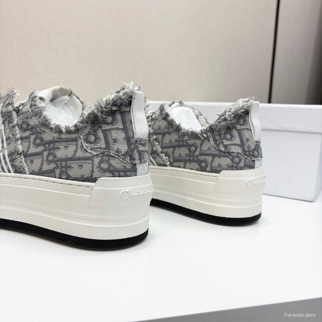 2025 Women Dior Grey Canvas Fur Sneaker LY00300