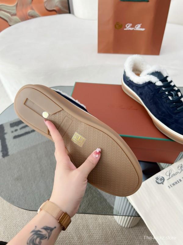 2024 Women Le Parmentier Navy Suede Shearling Sneakers MJ00350