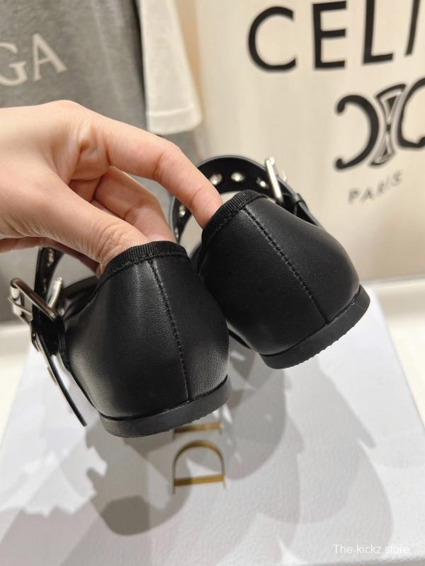 2025 Women Dior Black Leather Mary Jane Buckle KFY00300