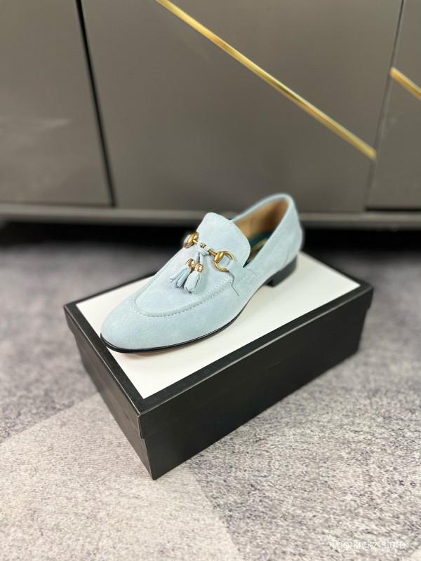 2024 Women Gucci Light Blue Suede Loafers MJ00280