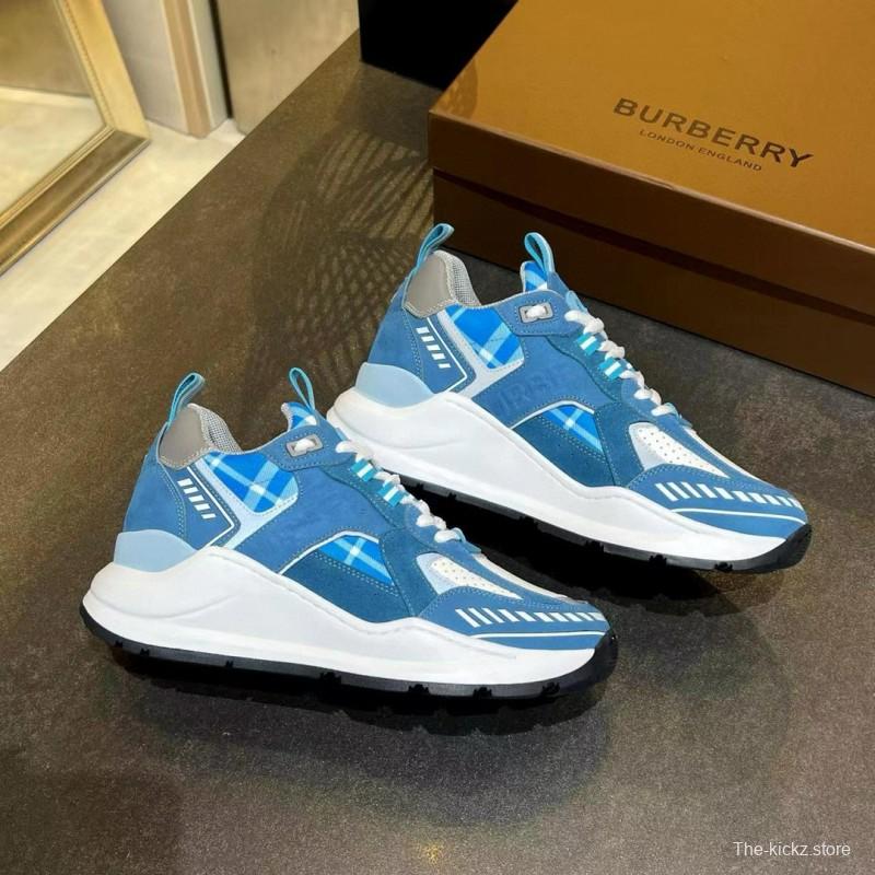 2025 Unisex Burberry Blue White Suede Leather Cotton Sneakers Retro Check MJ00380