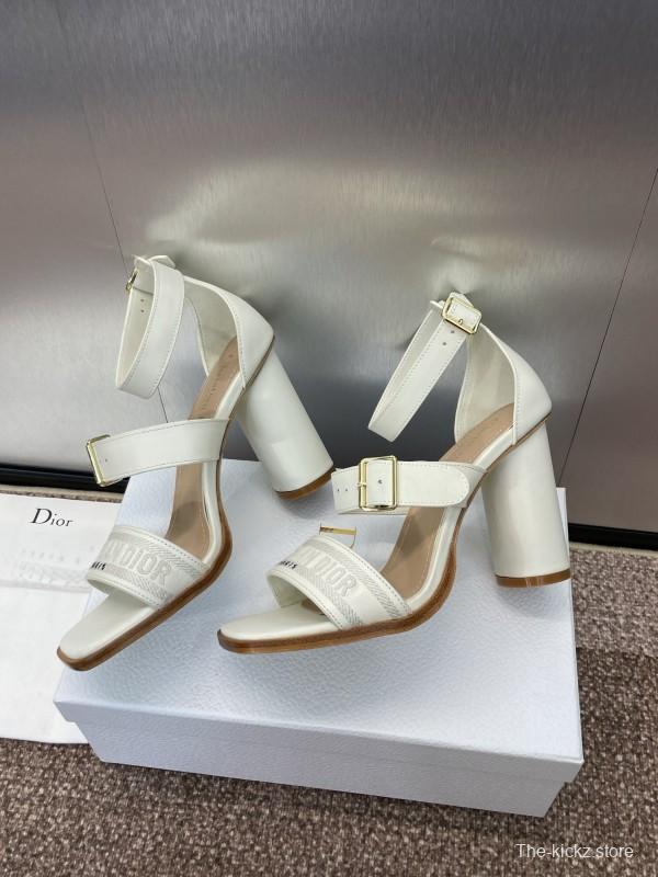 2025 Women Dior White Leather Sandals Embroidery KFY00310