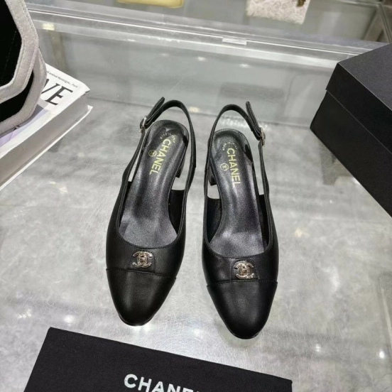 2025 Women Chanel Black Leather Slingback Pumps LY00300