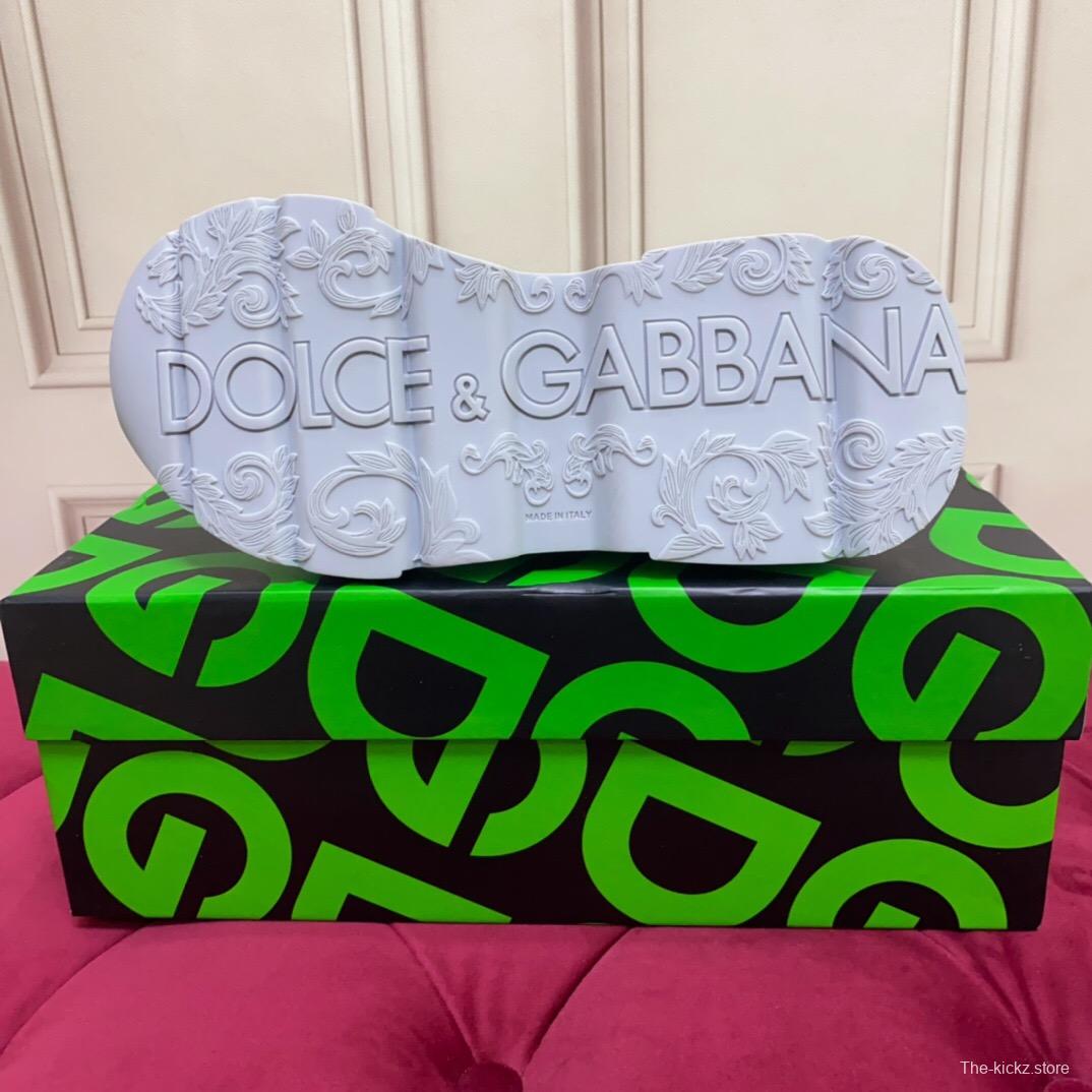 2025 Unisex Dolce & Gabbana White Grey Leather Lycra Sneakers DG Craft LY00330(F)/LY00340(M)