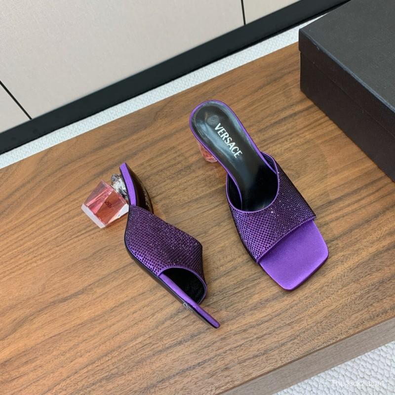 2025 Slippers VERSACE Purple Silk Rhinestone