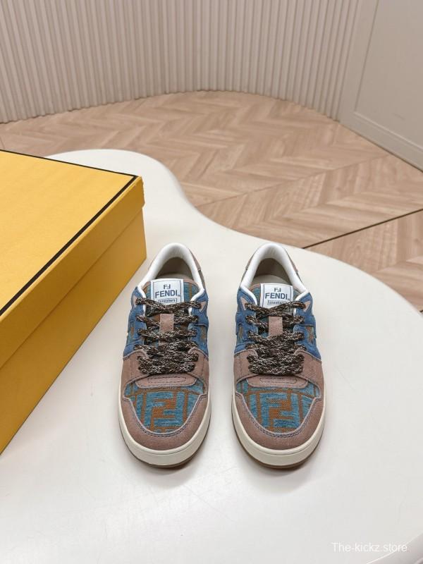2025 Unisex Fendi Blue Coffee Leather Plimsolls FF Logo LY00360(F)/LY00370(M)