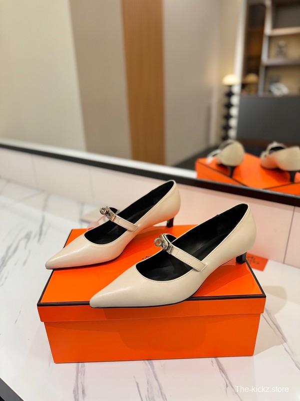 2025 Women Hermès White Leather Mary Jane