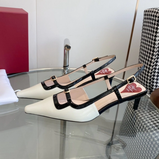 2025 Women Roger Vivier White Black Patent Leather Slingback Pump KFY00340