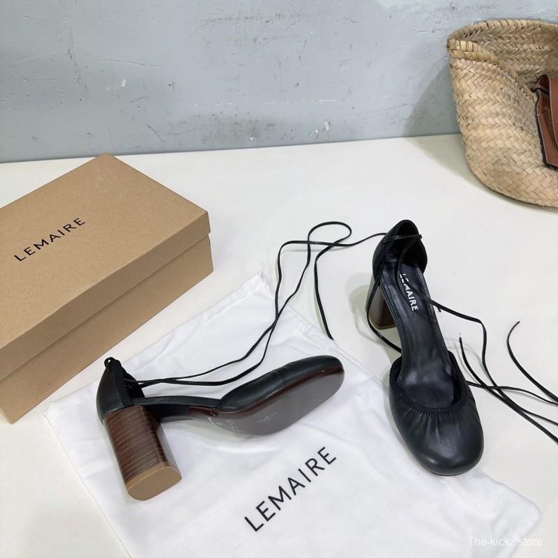 2025 Women LEMAIRE Black Leather Mary Jane Block Heel KFY00300