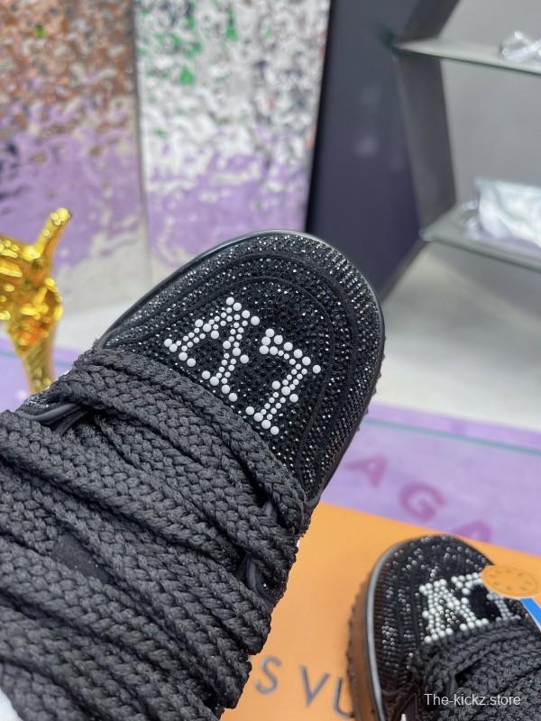 2025 Women Louis Vuitton Black Crystal Trainer Leather Plimsolls Bing Bing AS00420