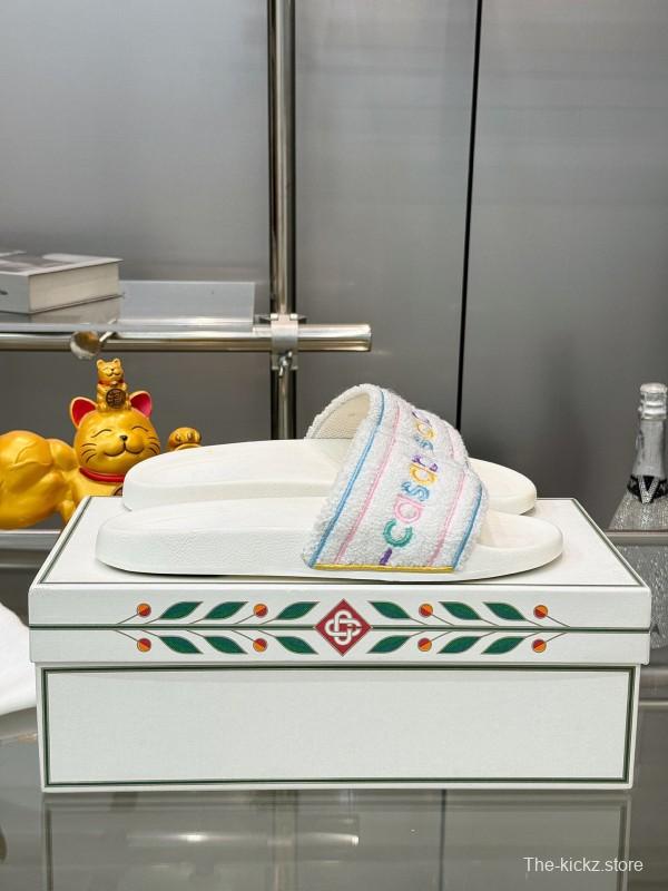 2025 Unisex CASA BLANCA White Fabric Slippers Embroidery KFY00160