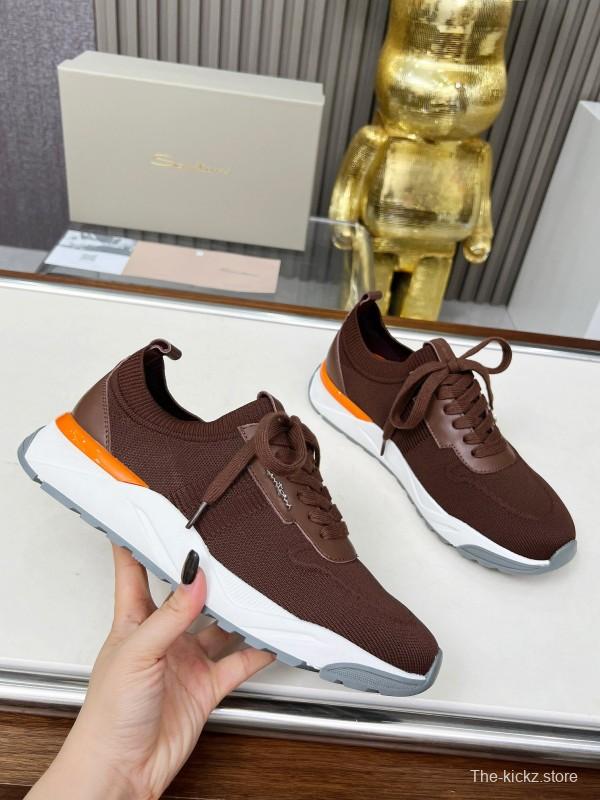 2025 Unisex Santoni Brown Orange Wool Blend Sneakers AS00320