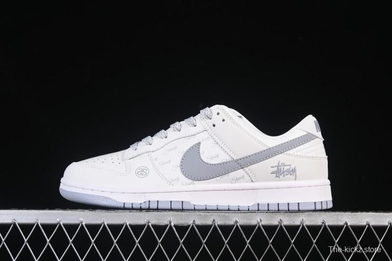 Nike SB Dunk Low Stussy Collaboration Print Grey Hook Anniversary Custom Low-Top Casual Skate Shoes - CS1688-125