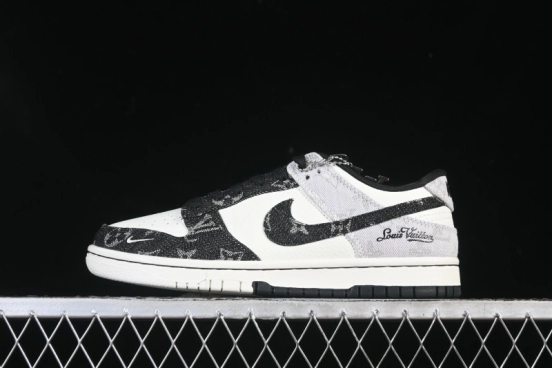 Nike SB Dunk Low LV Collaboration Black Grey Denim Custom Low-Top Casual Skate Shoes - SC0601-473