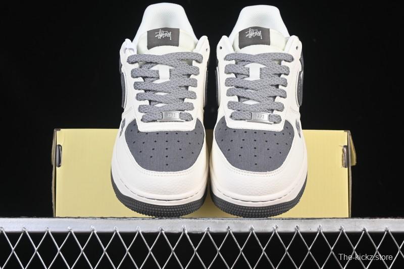 Nike Air Force 1'07 Low Stussy Collaboration Light Gray Canvas Casual Sneakers - JP8028-011
