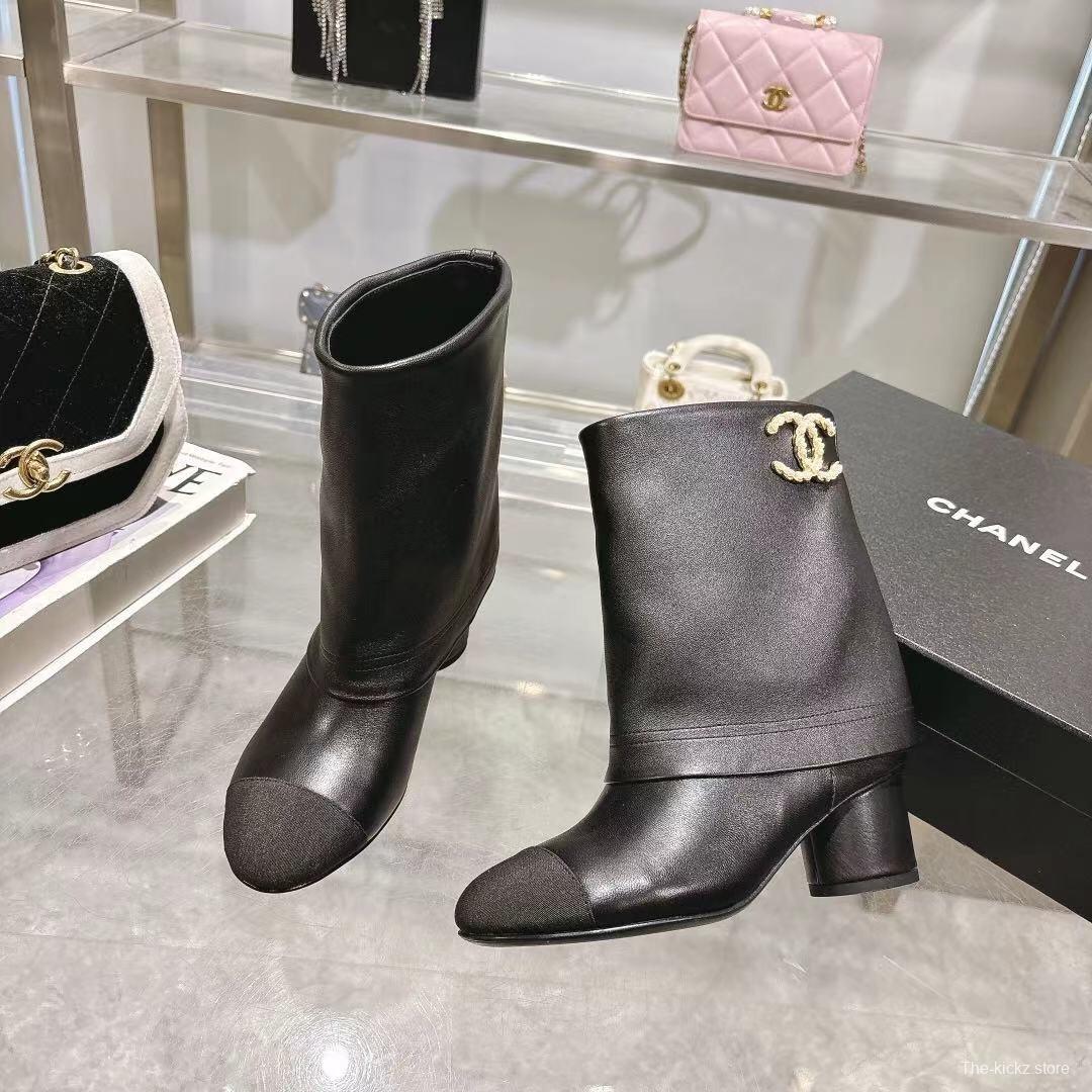 Chanel 2025/SS Runway Turn-Cuff Block Heel Straight Boots Tube Boots Classic Color Block - LY00400