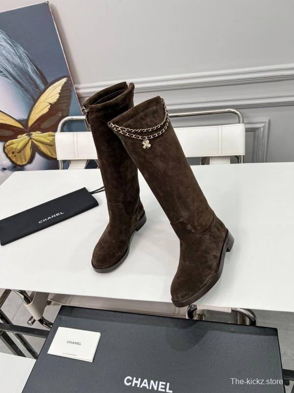 Chanel 2025/SS Quilted Leather Chain CC Four-Leaf Clover Flat Ankle Boots - LY00510