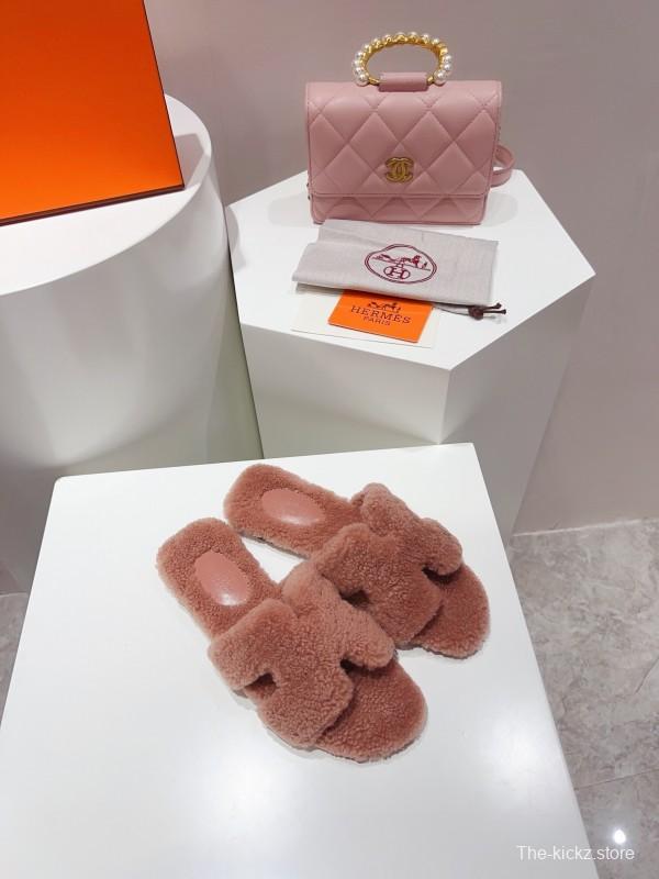 H Teddy Wool H Slippers Flat Sole Winter Edition - LY00240