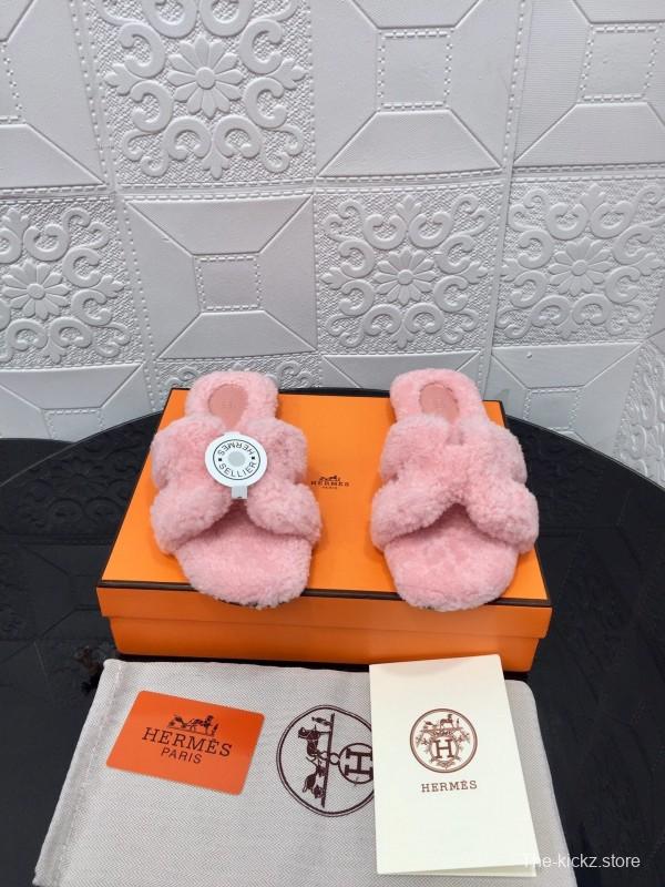 H Eiderdown Teddy Wool H Slippers Flat Sole Winter Home Shoes - LY00240