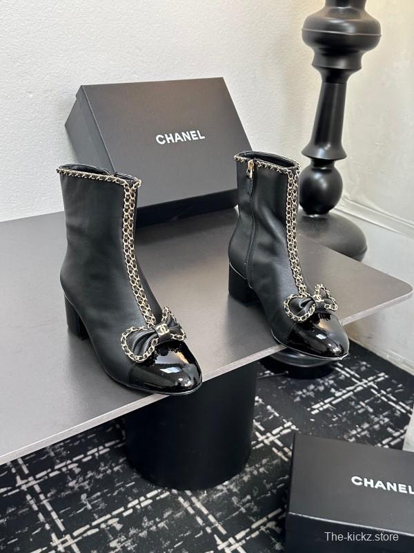Chanel 2025/SS Chain Bow Chunky Heel Ankle Boots - LY00370